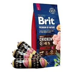BRIT Premium By Nature Adult L 15kg + Hektor paukštienos batonas 3x900g