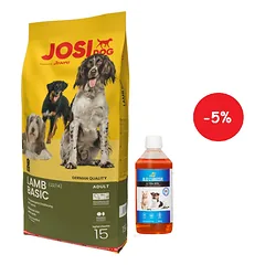 JOSERA JosiDog Lamb Basic 15kg + LAB V Lašišų aliejus šunims ir katėms 500ml
