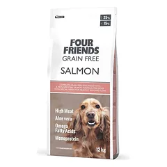 FourFriends monoproteininis begrūdis sausas maistas alergiškiems šunims su lašiša, 12 kg