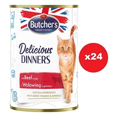 BUTCHER'S Delicious Dinners, ėdalas katėms, gabalėliai su jautiena drebučiuose 24 x 400g