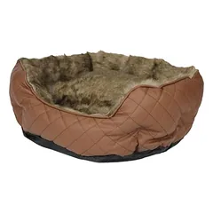 Pettimania Hundebett rund Leder mit Fellbezug braun