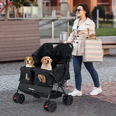 Dvivietis vežimėlis augintiniams juodas — 3 nuotrauka