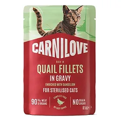 Carnilove Cat Pouch Putpelė kiaulpienė drėgnas maistas sterilizuotoms katėms su putpelės ir kiaulpienės mėsa, 85 g