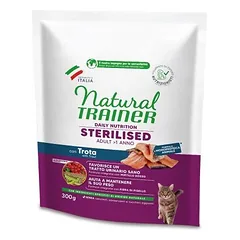 Natural Trainer Cat Adult Sterilized With Trout sausas maistas sterilizuotoms katėms su upėtakiu, 300 g