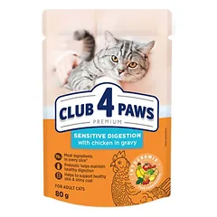 Club 4 Paws Sensitive Digestion konservai katėms su vištiena padaže jautriam virškinimui, 80g * 24vnt.