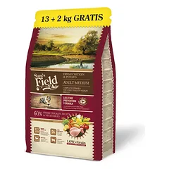 Sam’s Field Fresh Chicken Potato mažai grūdų sausas maistas vidutinio dydžio suaugusiems šunims su vištiena ir bulvėmis, 13 kg + 2 kg dovanų