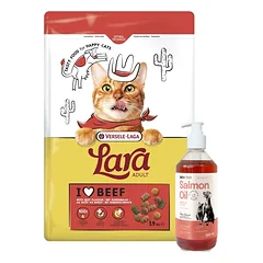 VERSELE-LAGA Lara Adult Beef 1.9kg - Suaugusių kačių ėdalas su jautienos skoniu + LAB V Lašišų aliejus šunims ir katėms 500ml