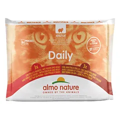 Almo Nature Daily Selection drėgnas maistas suaugusioms katėms su vištiena ir jautiena, antis ir vištiena, 6 x 70 g