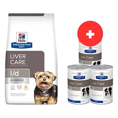 HILL'S Prescription Diet Canine l/d Liver Care 10 kg šunims, turintiems kepenų problemų + 3 x 370 g šunų ėdalo NEMOKAMAI