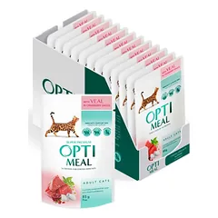 Konservai katėms OPTIMEAL Veal in Cranberry sauce su veršiena spanguolių padaže, 85g*12vnt.
