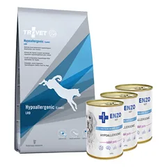 TROVET LRD Hypoallergenic - ėriena (šunims) 10kg + ENZO VET Hipoalerginė dieta su triušiena šunims 3x400g