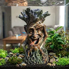 Akvariumo dekoracija Relaxdays, Medžio su veiduku formos, 23 × 12 × 11 cm — 5 nuotrauka
