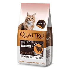 QUATTRO 1,5 kg Chicken for Sterilised Adult Cats visavertis sausas pašaras suaugusioms sterilizuotoms katėms su vištiena