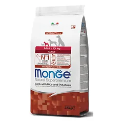 Sausas pašaras mažų veislių suaugusiems šunims MONGE Dry Dog Spec. Line su ėriena, ryžiais ir bulvėmis 0,8kg