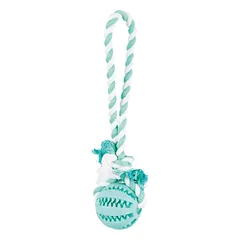 Trixie Denta Fun Playing Rope With Ball gumos žaislas šunims dantų ir dantenų masažui, 7 cm/24 cm