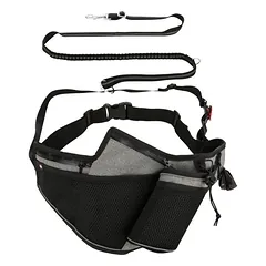 Trixie Jogging Belt With Leash bėgimo diržas su pavadėliu šunims, pilka/juoda, diržas 70-130 cm/23 cm, pavadėlis 1.15-1.50 m/20 mm