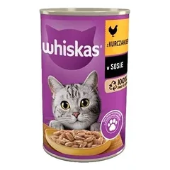 WHISKAS Adult konservų dėžutė 400g - drėgnas kačių maistas su vištiena padaže