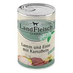 Landfleisch konservai šunims, ėriena, antiena, bulvės, 400g nuotrauka