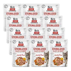 BRIT CARE Cat Sterilized Fillets in Gravy with Hearty Duck Enriched with Sea Buckthorn and Nasturtium 12x85g
