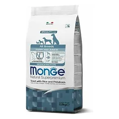 Monge All Breeds Puppy and Junior Monoprotein su upėtakiu, ryžiais ir bulvėmis, sausas maistas šuniukams 2,5 kg