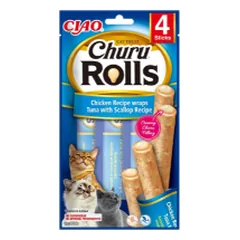 Churu Cat Rolls Chicken Tuna Scallop begrūdis skanėstas katėms, 40 g