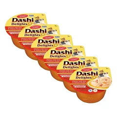Inaba DASHI papildomas kačių maistas - vištienos, tuno ir lašišos skonio sultinys 6x70 g 