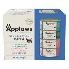 Applaws Fish Collection visavertis, natūralus drėgnas maistas suaugusioms katėms su įvairių žuvų pasirinkimu, 12 x 70 g