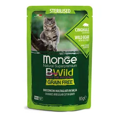 Monge BWild Sterilised konservai katėms su šerniena, 85 g parduotuvėje pet24.lt