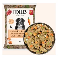 FIDELIS šaldytas BARF maistas šunims su ėriena, batatais, obuoliais ir lęšiais (500 g)