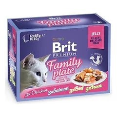 Brit Premium Cat konservai katėms filė drebučiuose Family Plate 12×85 g