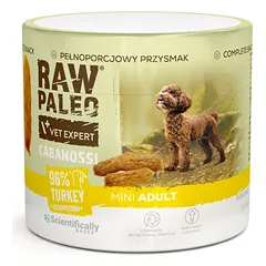 RAW PALEO Cabanossi Turkey Mini 100g kalakutų, pusiau drėgna visavertė maisto formulė dešrelių pavidalu šunims