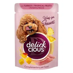 Delickcious konservai su kalakutiena ir tropiniais vaisiais šunims - Pet24