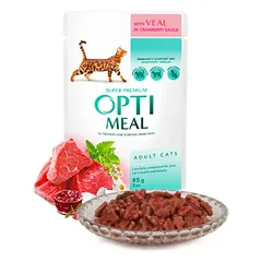 Konservai katėms OPTIMEAL su veršiena spanguolių padaže, 85g — 1 nuotrauka