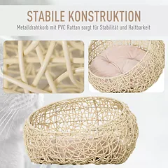 Katės namelis iš rotango su pagalvėle, Ø56 x 35 cm, smėlio spalvos — 5 nuotrauka