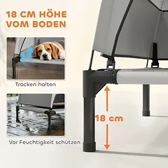 Pakeltas šuns gultas su stogeliu 76x61x70 cm, šunims iki 20 kg, šviesiai pilkas — 5 nuotrauka