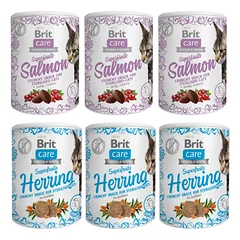 BRIT Care Cat Snack Superfruits Mix skoniai 6x100 silkė ir lašiša sterilizuotoms katėms