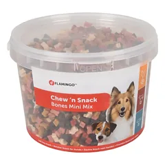 Flamingo Chew'n Snack Minibones Mix - mažų šunų treniruočių skanėstai, vištiena, jautiena, žuvis