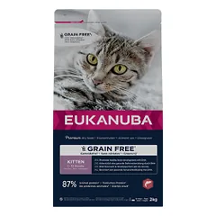 Eukanuba Cat Kitten Grain Free su lašiša, sausas maistas kačiukams 2 kg parduotuvėje animu.lt