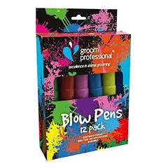 Groom Professional Creative Blow Pens 12 vnt. - Dažymo rašikliai gyvūnų kailiui (Pienės) + Trafaretų rinkinys