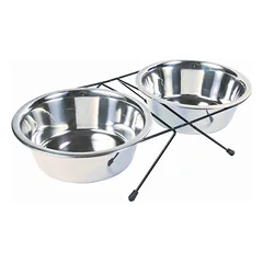 Trixie Eat On Feet Bowl Set paaukštintas stovas su dviem nerūdijančio plieno dubenėliais, 2×1.8 l / Ø 20 cm