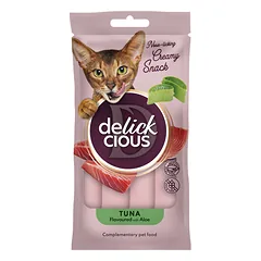 DELICKCIOUS kreminiai skanėstai su tunu ir alijošiumi suaugusioms katėms (4x15 g), 60 g