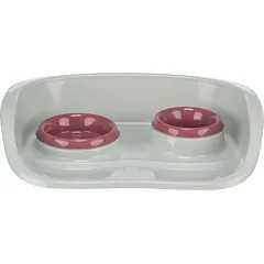 Trixie Dinner Set dviguba maitinimo stotelė su nerūdijančio plieno dubenėliais, 0.25 l (Ø 9 cm) ir 0.3 l (Ø 11 cm), plastiko stovas, 46x11x30 cm