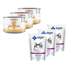 CALIBRA Cat Life Sterilised Turkey 3x200g + ENZO VET Sterilizuota dieta sterilizuotoms katėms su kalakutiena želė 3x100g