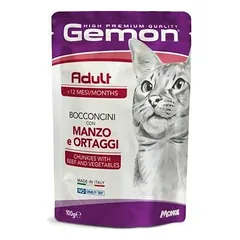 Gemon Cat Pouch Adult Chunkies su jautiena ir daržovėmis, drėgnas maistas katėms 100 g