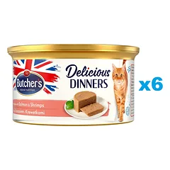 BUTCHER'S Classic Delicious Dinners konservai putėsiai su lašiša ir krevetėmis 85 g x 6