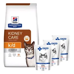 HILL'S PD Prescription Diet Feline k/d 3kg + ENZO VET Renal su jautiena želė katėms 3x100g