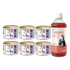 4Vets Dog Gastro Intestinal 6x185g + LAB V Lašišų aliejus šunims ir katėms 500ml