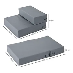 Sulankstomi 2 pakopų laipteliai ir guolis 2 viename katėms ir šunims, iki 7 kg, 45 x 39 x 20 cm, pilki — 3 nuotrauka