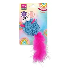 Magic Cat rainbow relax pelės žaislas katėms, mėlyna, su plunksna ir juostele, 6 cm — 2 nuotrauka
