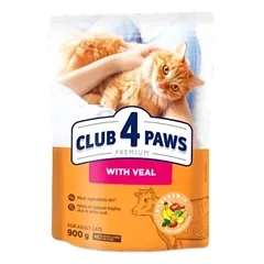CLUB 4 PAWS Premium Visavertis pašaras suaugusioms katėms su veršiena, 0,9 kg